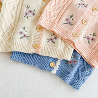 Load image into Gallery viewer, Baby Girls Flower Crochet Embroidered Knitwear Cardigan Wholesale 211116254
