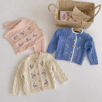 Load image into Gallery viewer, Baby Girls Flower Crochet Embroidered Knitwear Cardigan Wholesale 211116254
