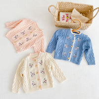 Load image into Gallery viewer, Baby Girls Flower Crochet Embroidered Knitwear Cardigan Wholesale 211116254
