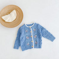Load image into Gallery viewer, Baby Girls Flower Crochet Embroidered Knitwear Cardigan Wholesale 211116254
