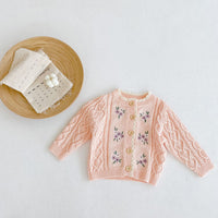 Load image into Gallery viewer, Baby Girls Flower Crochet Embroidered Knitwear Cardigan Wholesale 211116254
