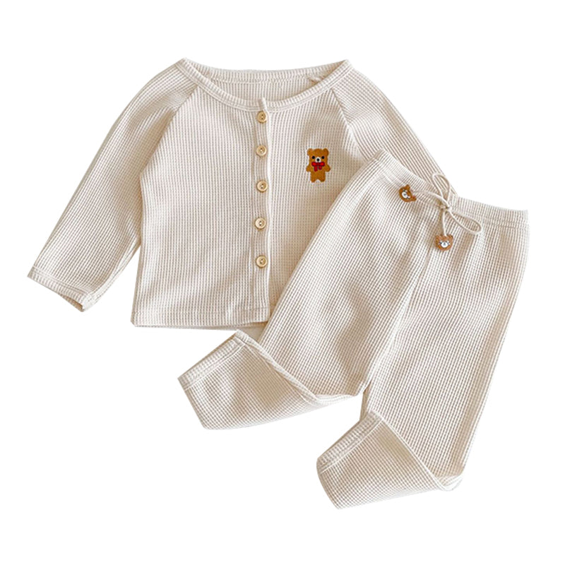 2 Pieces Set Baby Girls Boys Animals Embroidered Tops And Solid Color Pants Wholesale 211116256