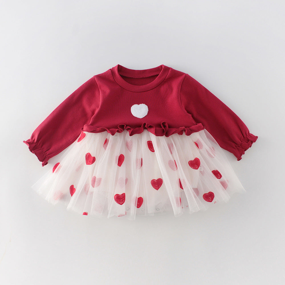 Baby Girls Love heart Embroidered Valentine's Day Dresses Wholesale 211116305
