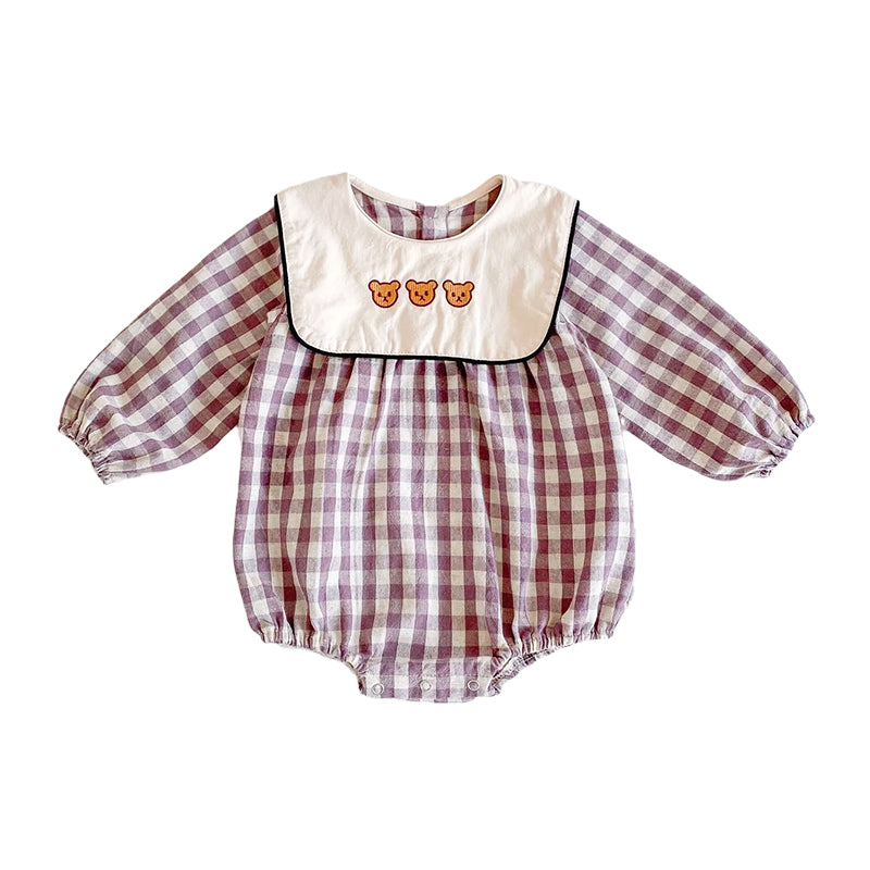 Baby Girls Checked Embroidered Rompers Wholesale 211116331