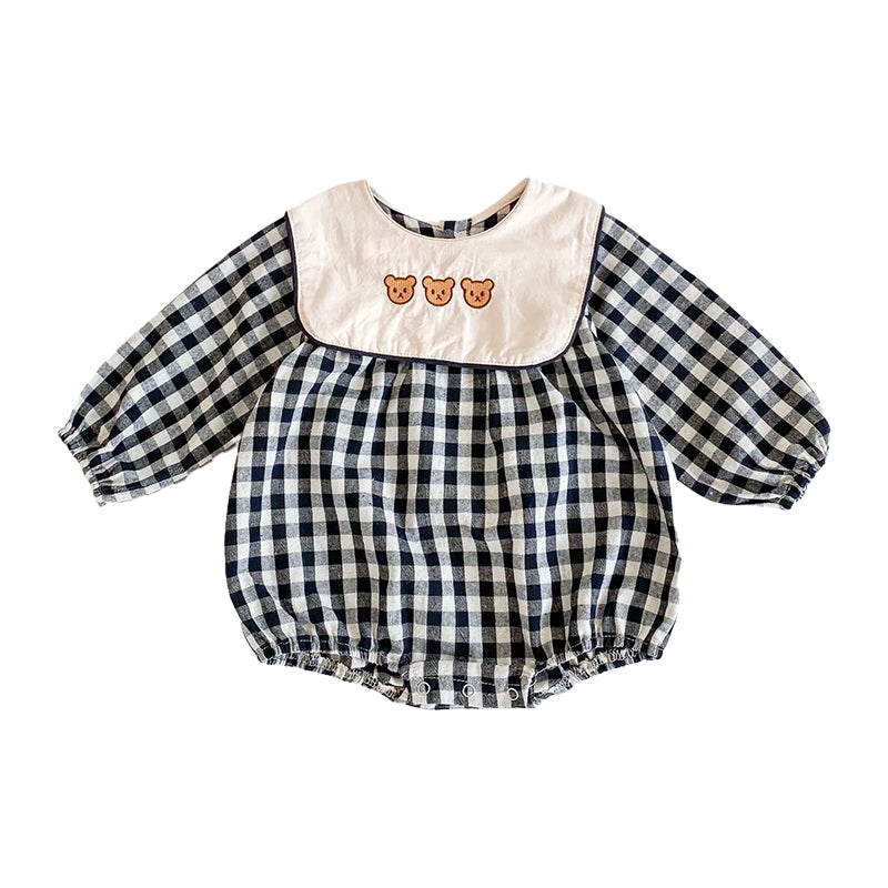 Baby Girls Checked Embroidered Rompers Wholesale 211116331