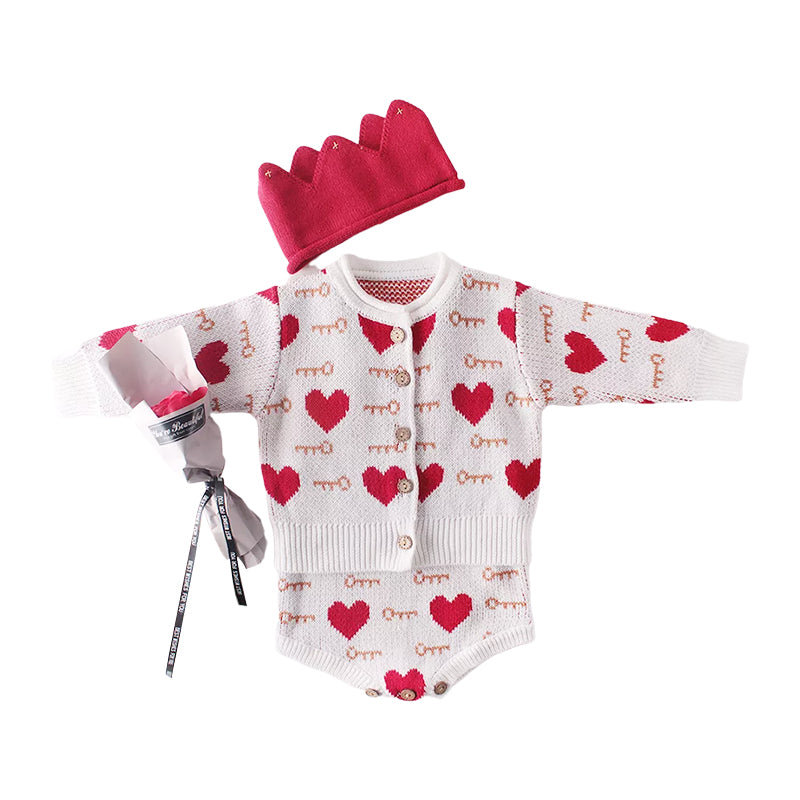 2 Pieces Set Baby Girls Love heart Crochet Cardigan And Rompers Wholesale 211116364