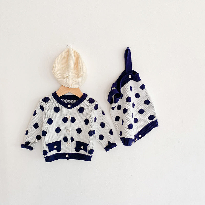 Baby Kid Girls Polka dots Crochet Rompers Cardigan Wholesale 211116367