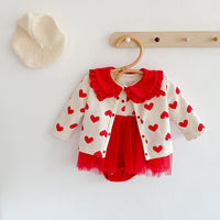 Load image into Gallery viewer, 2 Pieces Set Baby Girls Love heart Print Jackets Outwears And Dresses Wholesale 211116382
