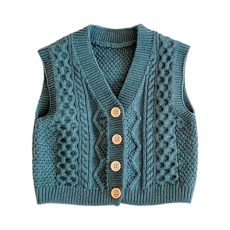 Baby Girls Boys Solid Color Crochet Vests Waistcoats Knitwear Cardigan Wholesale 211116405