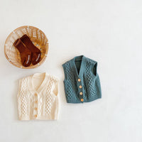 Load image into Gallery viewer, Baby Girls Boys Solid Color Crochet Vests Waistcoats Knitwear Cardigan Wholesale 211116405
