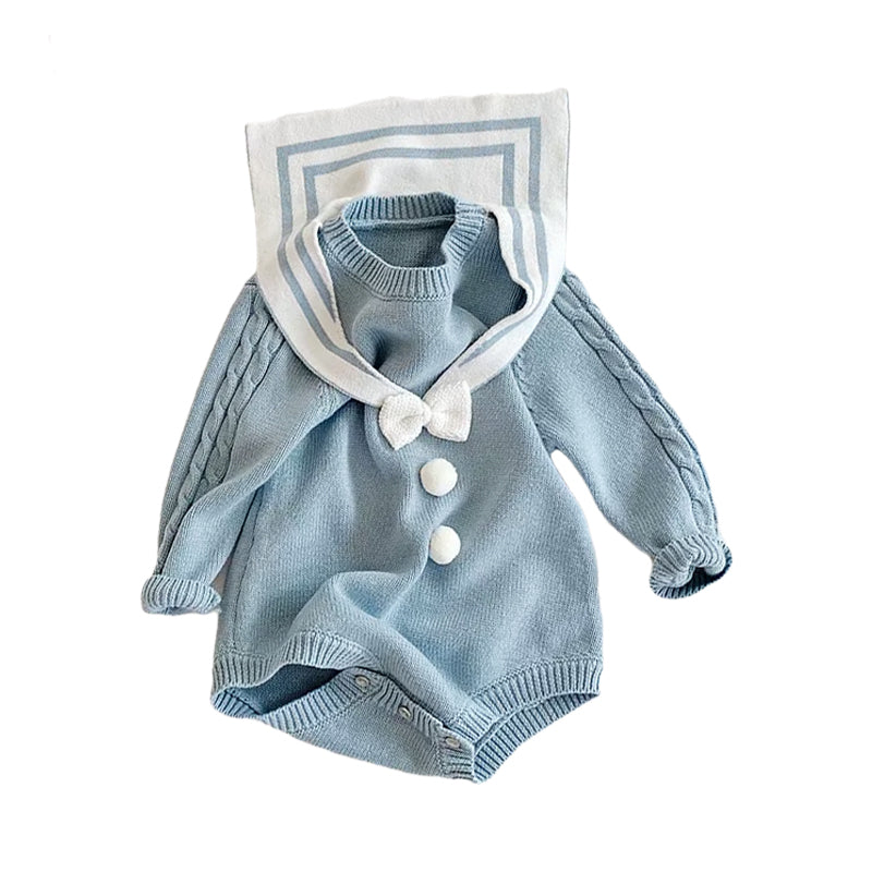 Baby Girls Striped Bow Crochet Rompers Knitwear Wholesale 211116406