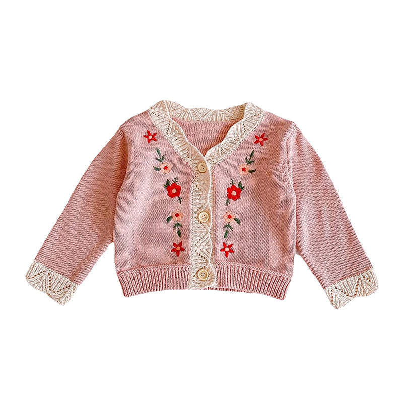 Baby Kid Girls Flower Crochet Embroidered Knitwear Cardigan Wholesale 211116419