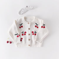 Load image into Gallery viewer, Baby Girls Fruit Crochet Embroidered Rompers Knitwear Cardigan Wholesale 211116420
