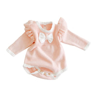 Load image into Gallery viewer, Baby Girls Color-blocking Bow Crochet Rompers Wholesale 211116425
