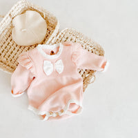 Load image into Gallery viewer, Baby Girls Color-blocking Bow Crochet Rompers Wholesale 211116425
