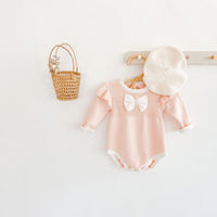 Load image into Gallery viewer, Baby Girls Color-blocking Bow Crochet Rompers Wholesale 211116425
