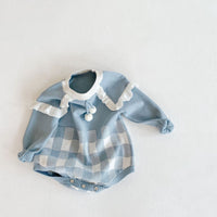 Load image into Gallery viewer, Baby Girls Checked Crochet Rompers Wholesale 211116429
