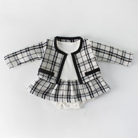 Load image into Gallery viewer, 2 Pieces Set Baby Girls Checked Outwears And Rompers Wholesale 211116430
