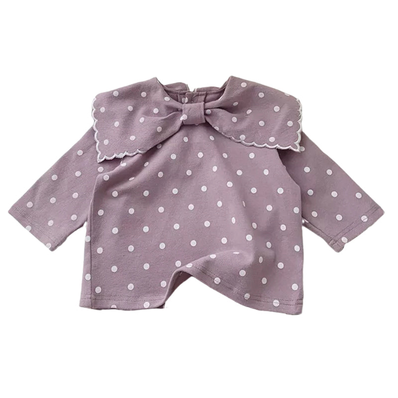 Baby Kid Girls Polka dots Bow Tops And Solid Color Rompers Wholesale 21111682