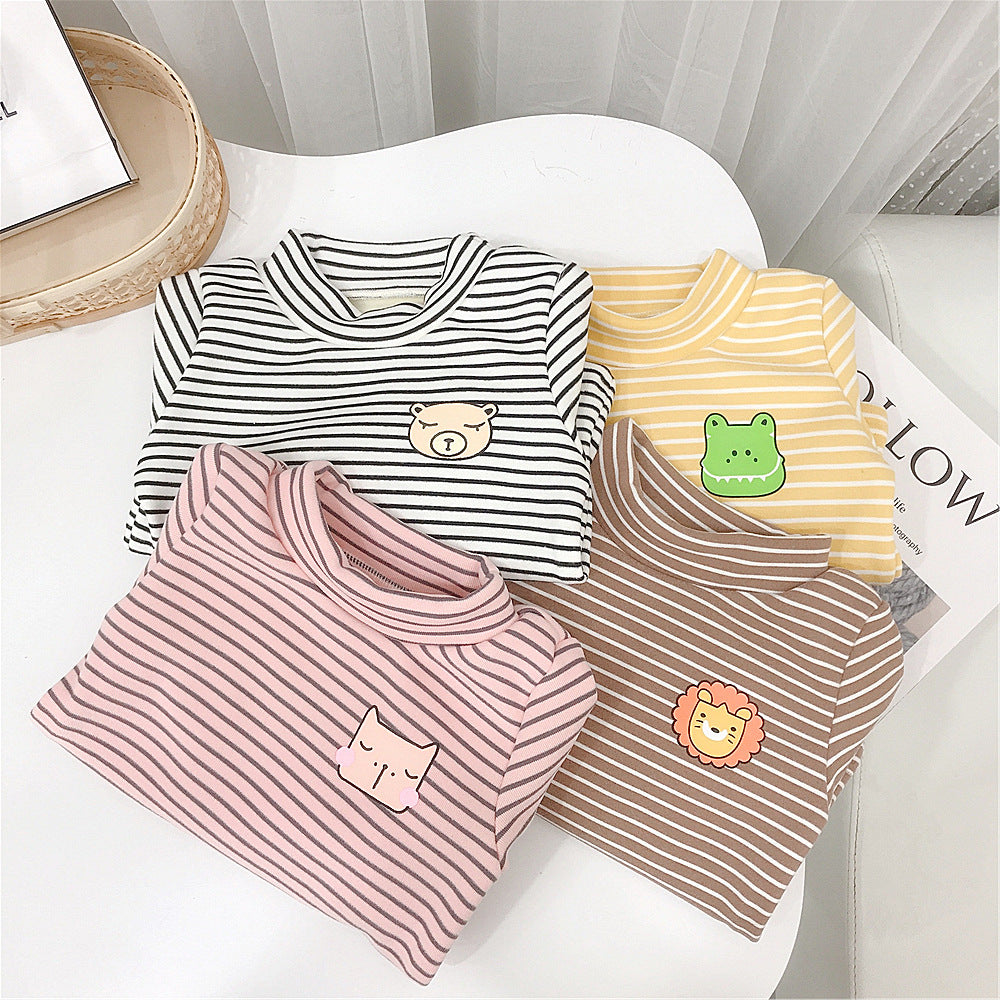 Baby Kid Girls Striped Animals Cartoon Print Tops Wholesale 2111251283