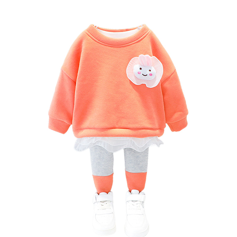 2 Pieces Set Baby Kid Girls Solid Color Cartoon Tops And Color-blocking Pants Wholesale 21112522