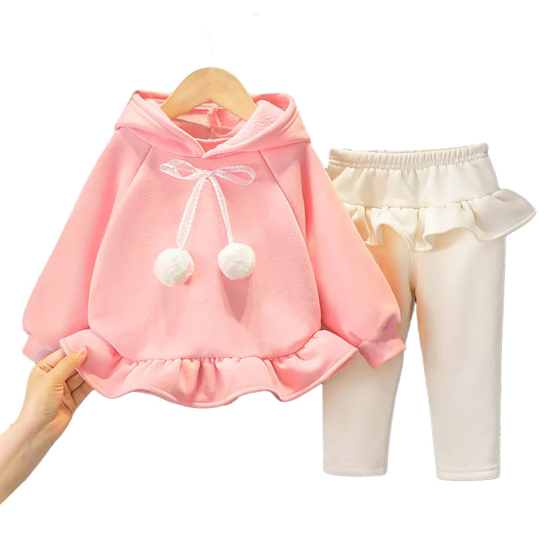 2 Pieces Set Baby Kid Girls Bow Hoodies Swearshirts And Solid Color Pants Wholesale 211125287