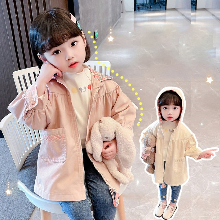 Baby Kid Girls Solid Color Flower Embroidered Jackets Outwears Wholesale 211125298