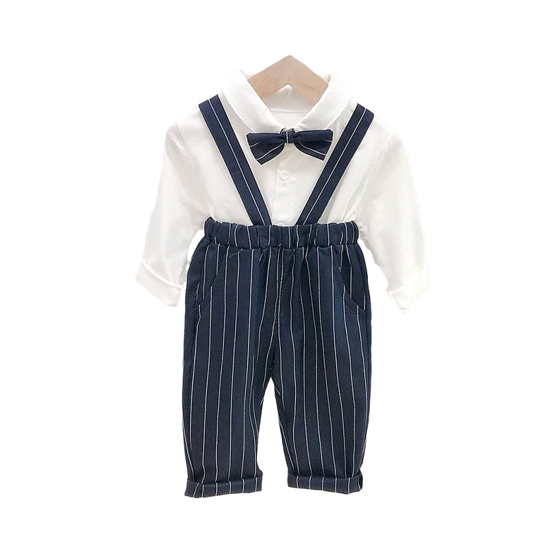 2 Pieces Set Baby Kid Boys Solid Color Striped Bow Suits Wholesale 211125305