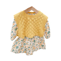 Load image into Gallery viewer, Baby Kid Girls Flower Print Dresses And Solid Color Vests Waistcoats Knitwear Wholesale 211125451

