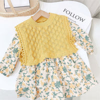 Load image into Gallery viewer, Baby Kid Girls Flower Print Dresses And Solid Color Vests Waistcoats Knitwear Wholesale 211125451
