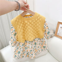 Load image into Gallery viewer, Baby Kid Girls Flower Print Dresses And Solid Color Vests Waistcoats Knitwear Wholesale 211125451
