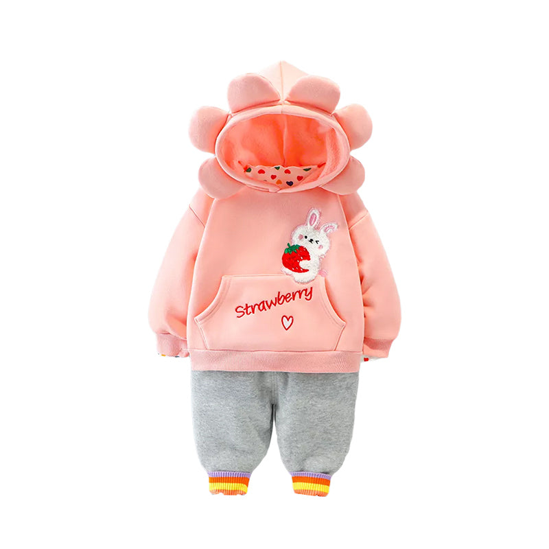 2 Pieces Set Baby Kid Girls Letters Fruit Animals Cartoon Embroidered Hoodies Swearshirts And Striped Pants Wholesale 211125454