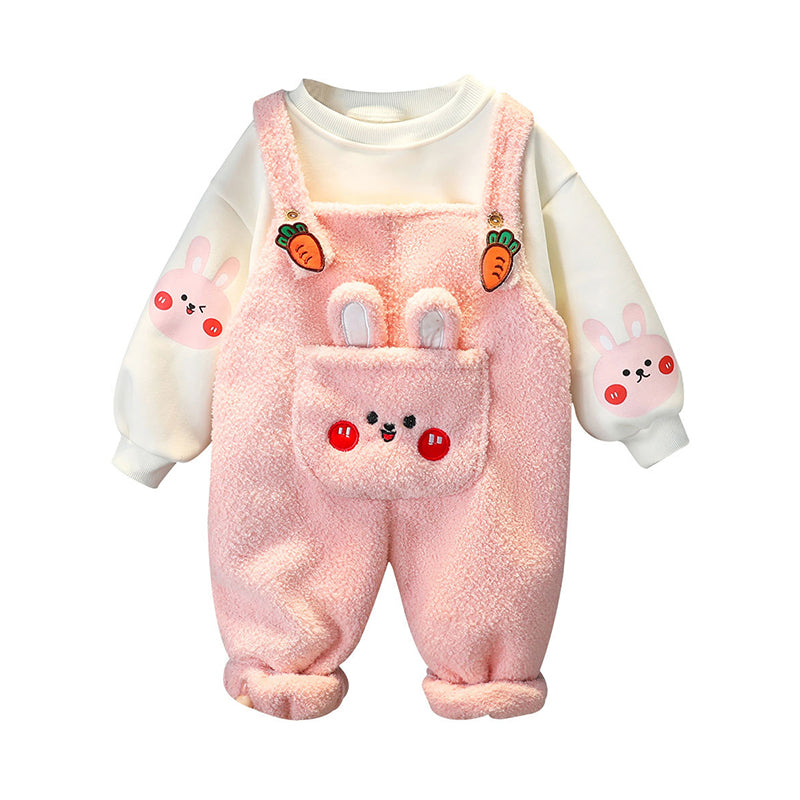 2 Pieces Set Baby Kid Girls Boys Animals Cartoon Print Tops And Embroidered Jumpsuits Wholesale c