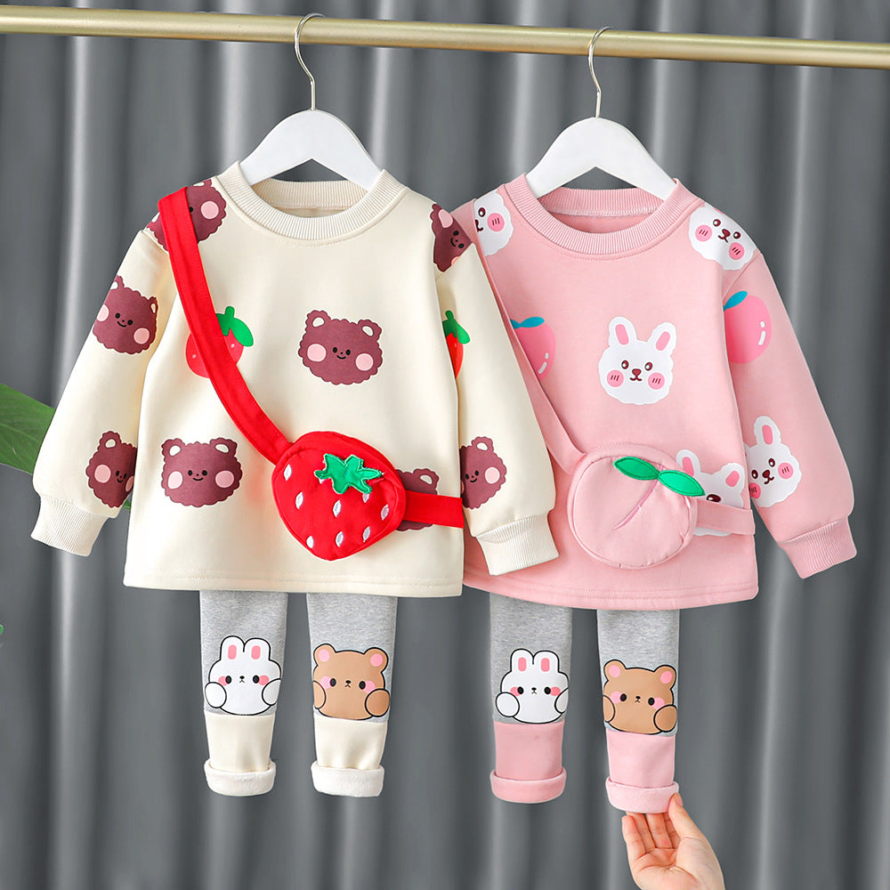 2 Pieces Set Baby Kid Girls Fruit Print Tops And Color-blocking Pants Wholesale 211125538