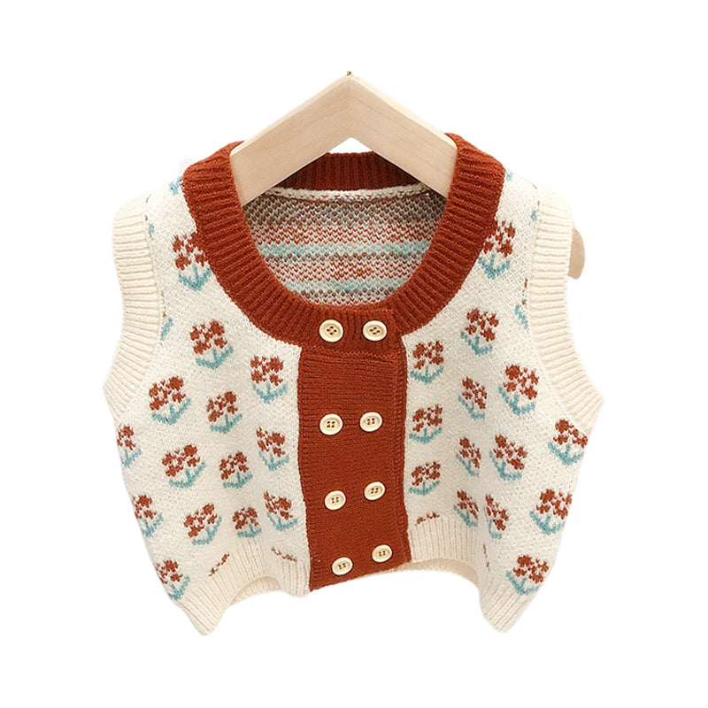 Baby Kid Girls Color-blocking Crochet Vests Waistcoats Wholesale 21112558