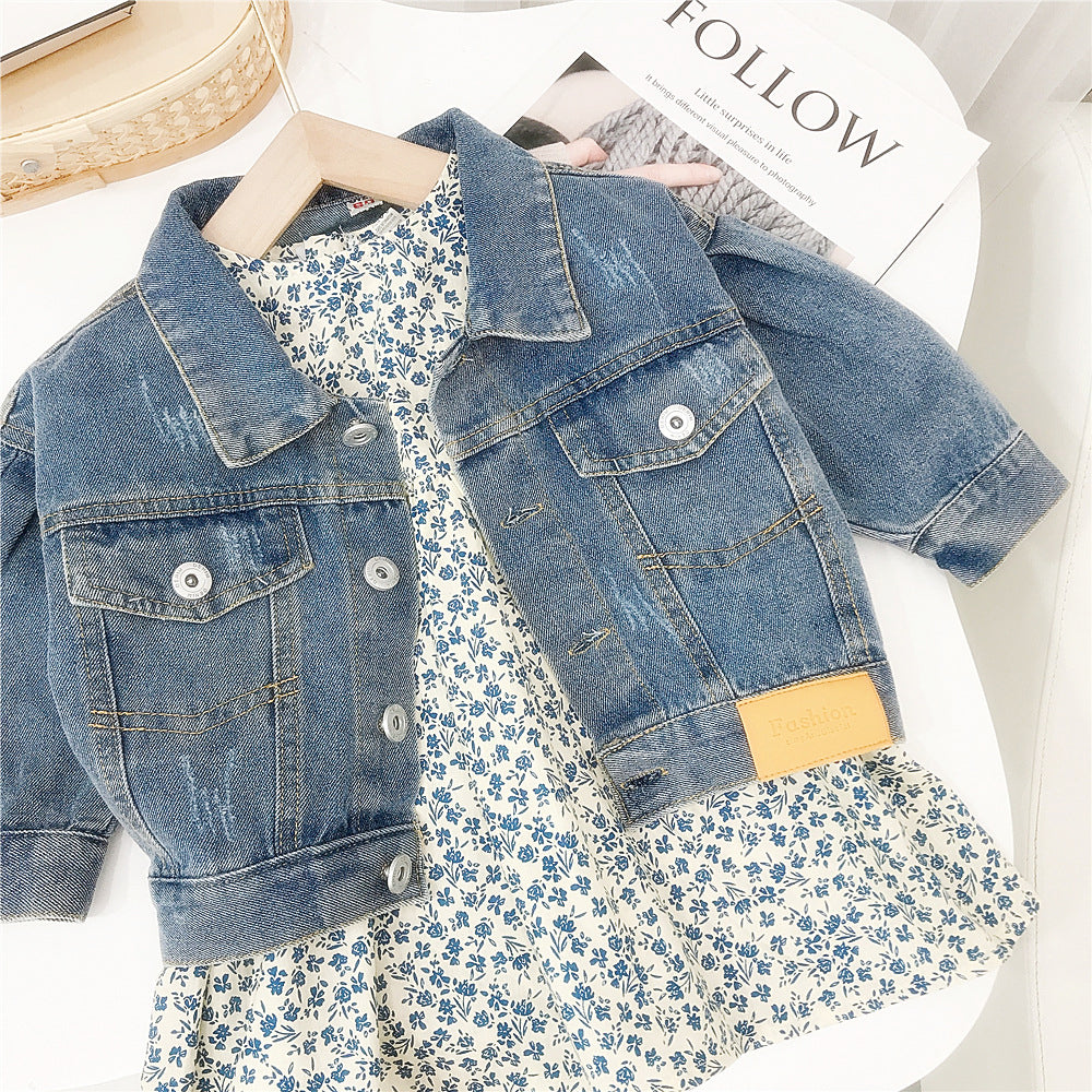 Baby Kid Girls Flower Print Dresses And Solid Color Jackets Outwears Wholesale 211125593