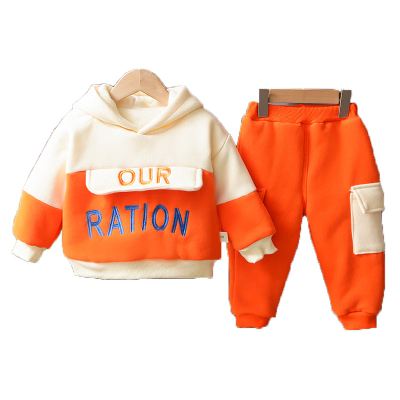 2 Pieces Set Baby Kid Unisex Letters Cartoon Hoodies Swearshirts And Solid Color Pants Wholesale 211125779