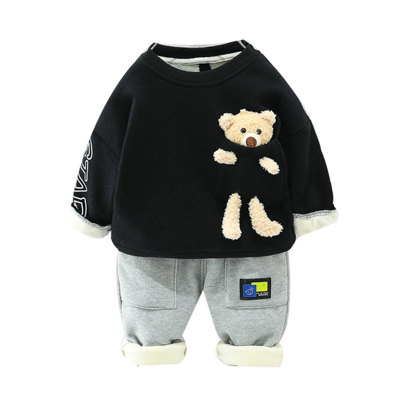 2 Pieces Set Baby Kid Girls Boys Letters Print Hoodies Swearshirts And Cartoon Pants Wholesale 211125936