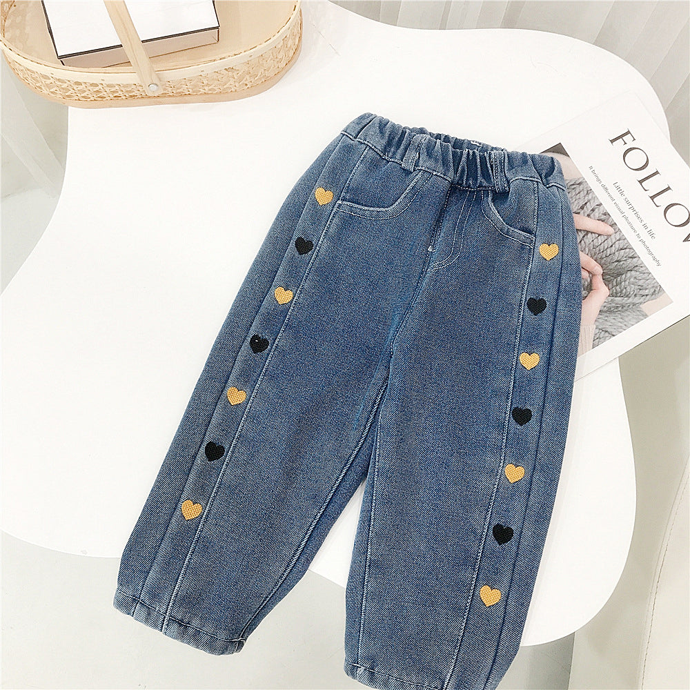 Baby Kid Girls Solid Color Love heart Pants Jeans Wholesale 211125945