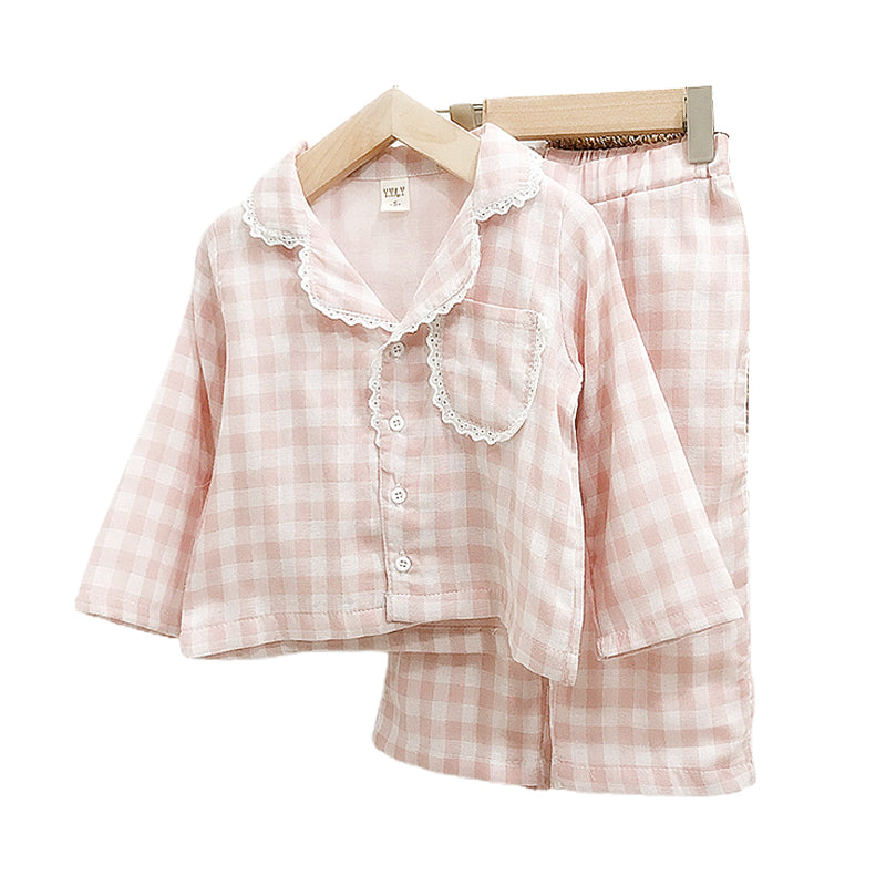 2 Pieces Set Baby Kid Girls Tops And Checked Pants Wholesale 21112597