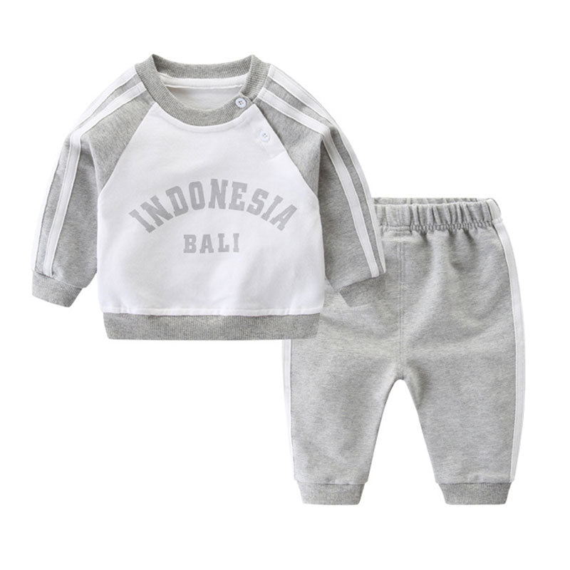 2 Pieces Set Baby Kid Unisex Letters Color-blocking Hoodies Swearshirts And Pants Wholesale 211203146