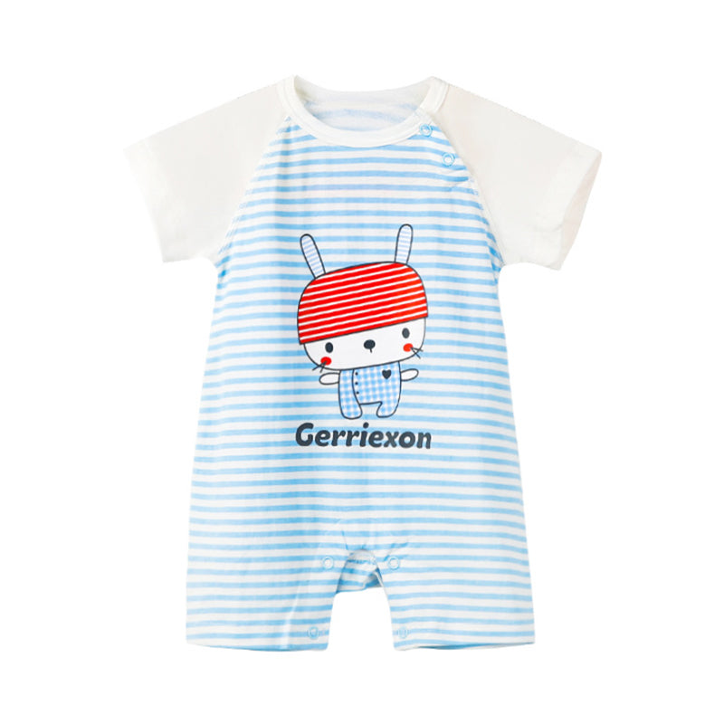 Baby Unisex Striped Letters Cartoon Print Rompers Wholesale 21120317