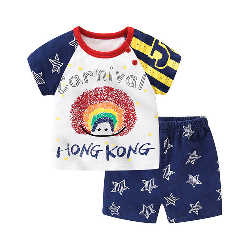 2 Pieces Set Baby Kid Boys Letters Print T-Shirts And Star Shorts Wholesale 211203212