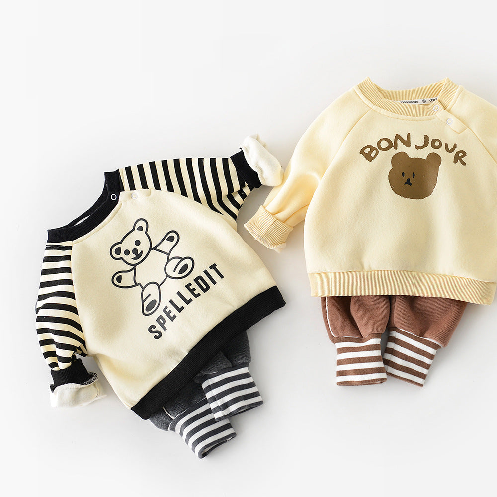 Baby Unisex Striped Letters Cartoon Print Hoodies Swearshirts Wholesale 211203468