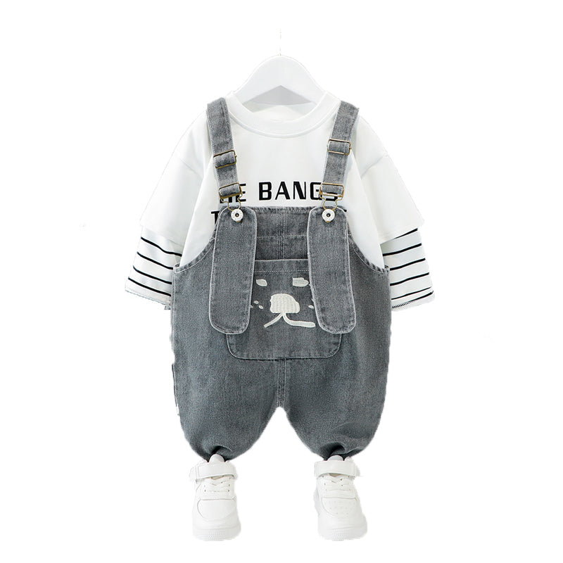 2 Pieces Set Baby Kid Boys Striped Letters Print Tops And Cartoon Jeans Wholesale 211207193