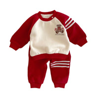 Load image into Gallery viewer, 2 Pieces Set Baby Kid Unisex Color-blocking Cartoon Embroidered Tops And Striped Pants Wholesale 2112141002
