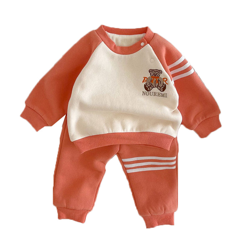 2 Pieces Set Baby Kid Unisex Color-blocking Cartoon Embroidered Tops And Striped Pants Wholesale 2112141002