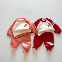 Load image into Gallery viewer, 2 Pieces Set Baby Kid Unisex Color-blocking Cartoon Embroidered Tops And Striped Pants Wholesale 2112141002
