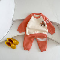 Load image into Gallery viewer, 2 Pieces Set Baby Kid Unisex Color-blocking Cartoon Embroidered Tops And Striped Pants Wholesale 2112141002
