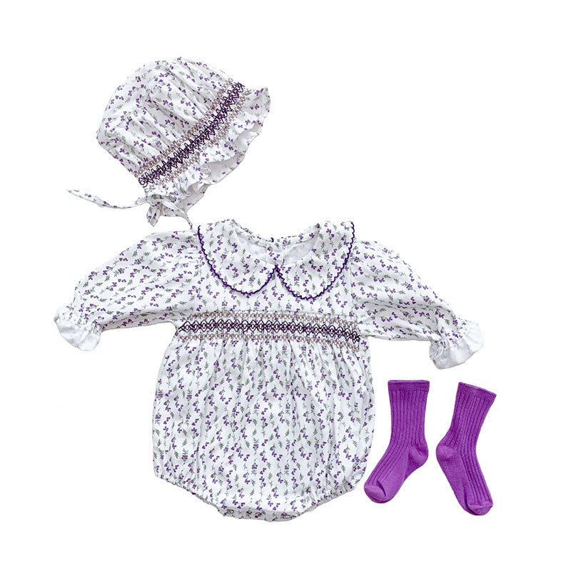 Baby Girls Flower Print Rompers Accessories Hats Wholesale 211214225